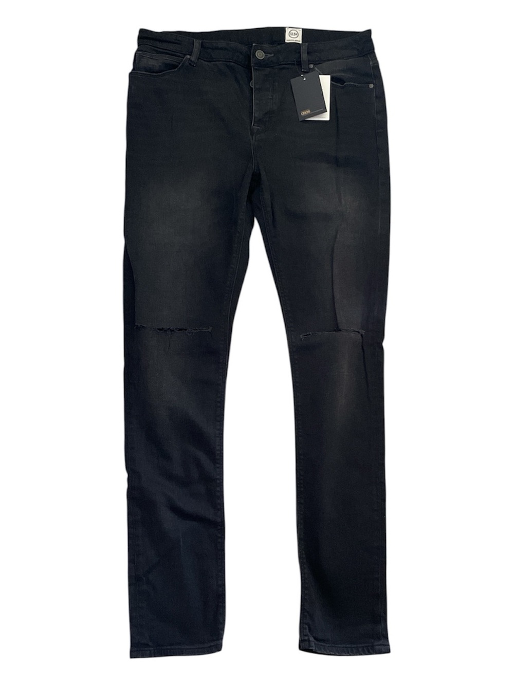 ASOS DESIGN super skinny 12.5oz jeans with knee rips in washed black sz 36x34